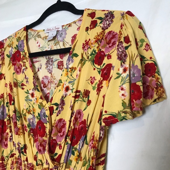 VTG Ashley & Sage Yellow Floral Print Viscose Flutter Sleeves Maxi Dress Sz M - Picture 5 of 12